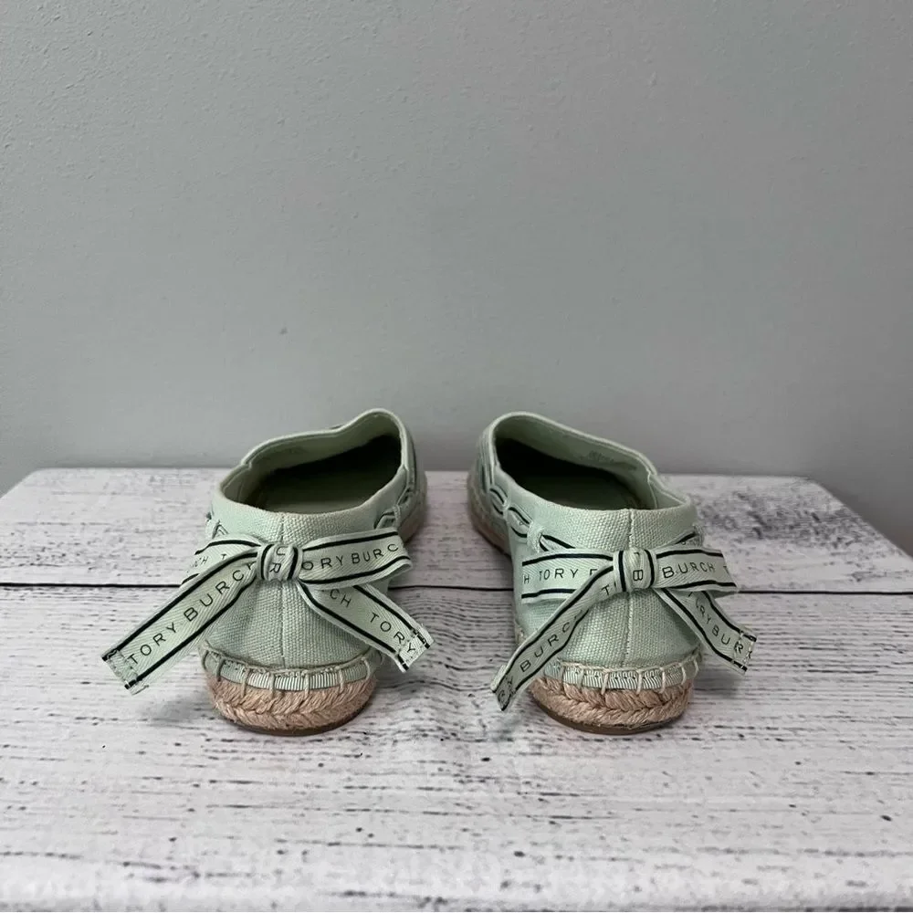 Tory Burch Mint Green Espadrille Flats with Woven Detail Size 7.5